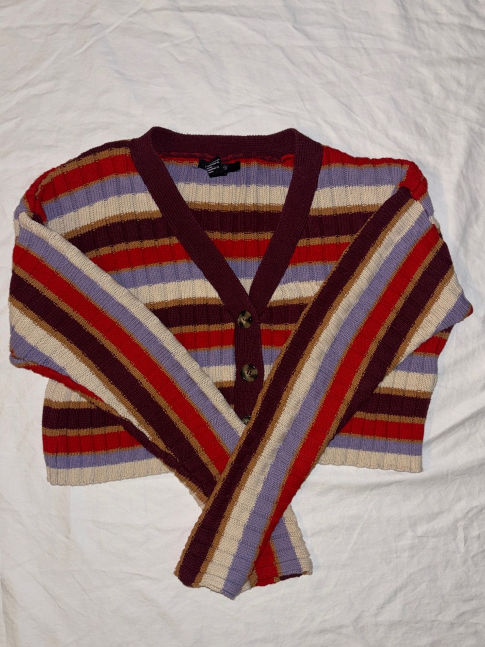 Forever 21 Multicolor Striped Cropped Cardigan Sweater - Small